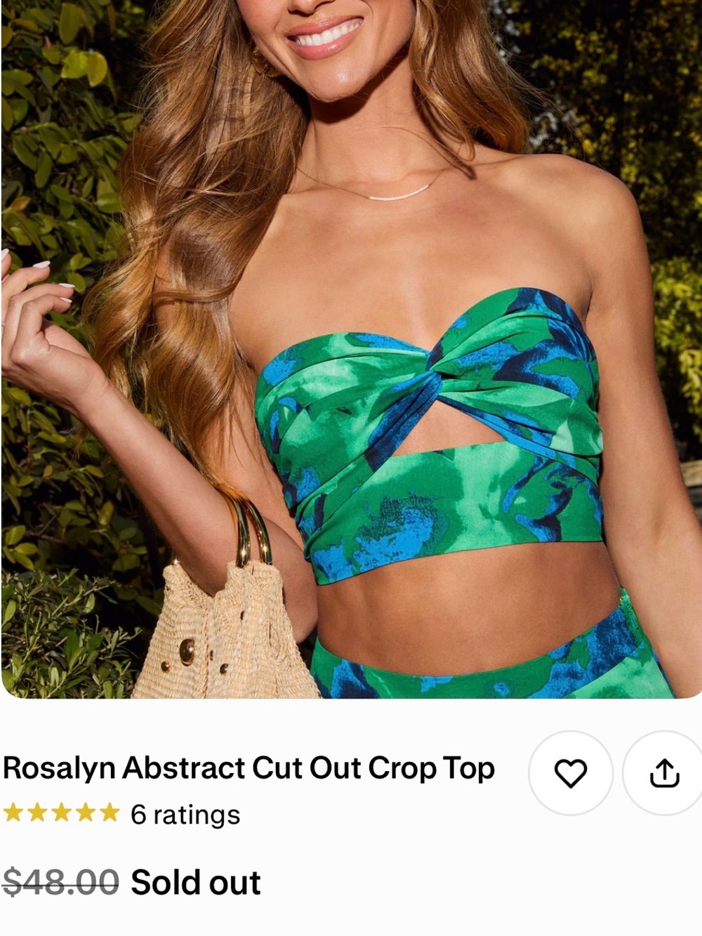 Vici Rosalyn Abstract Twist Cut-Out Crop Top - Green & Blue